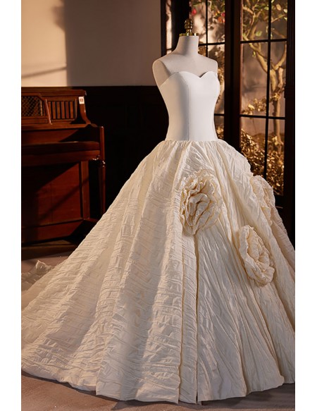 Elegant Sweetheart Ruche Ballgown Wedding Dress with Flowers