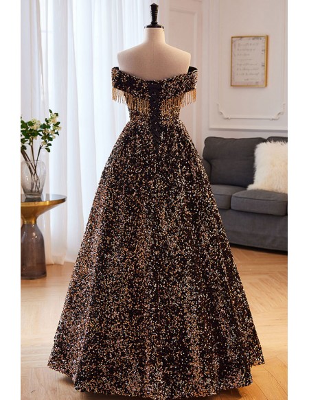 Off Shoulder Bling Sequins Ballgown Prom Dress