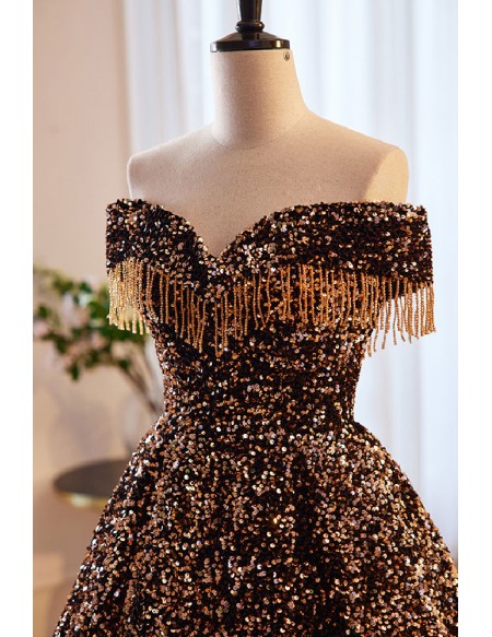 Off Shoulder Bling Sequins Ballgown Prom Dress