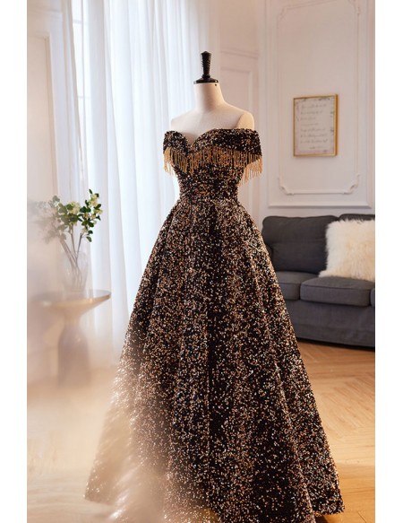 Off Shoulder Bling Sequins Ballgown Prom Dress