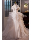 Elegant Ruffled Ballgown Tulle Wedding Dress with Train