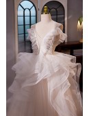 Elegant Ruffled Ballgown Tulle Wedding Dress with Train