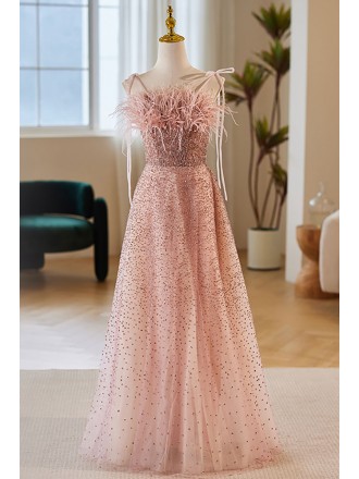 Special Pink Sequined Aline Prom Dress with Spaghetti Straps