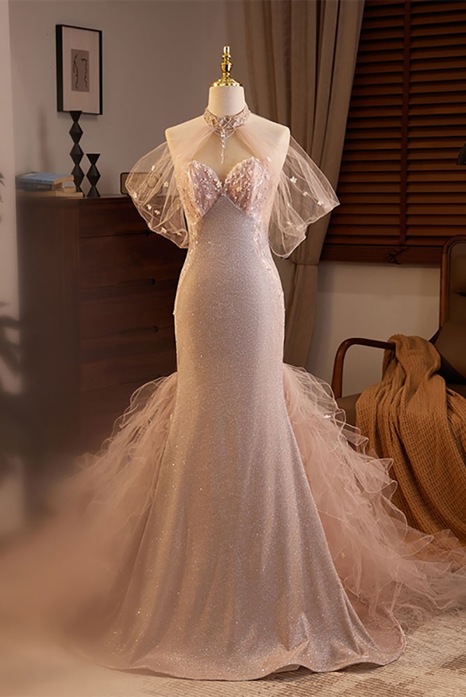 Unique Mermaid Halter Pink Satin Short Prom Dress,Homecoming Dress,Evening Dress GG2147