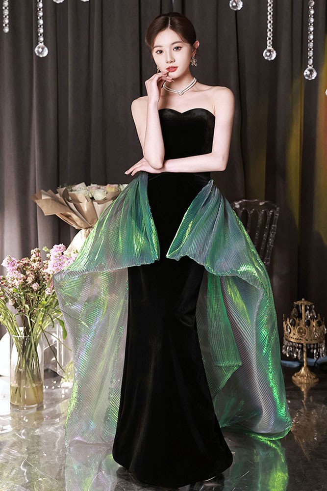 4610154 Black Embroidered Velvet Tent Dress