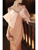 Sparkly Champagne Sequined Long Prom Dress with Train