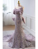 Purple Mermaid Formal Bling Prom Dress with Long Train