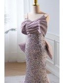 Purple Mermaid Formal Bling Prom Dress with Long Train