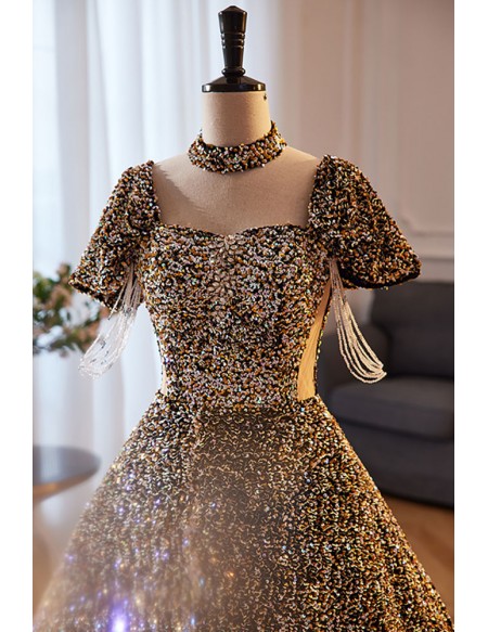 Sparkly Sequined Ballgown Princess Prom Dress #MX18011 - GemGrace.com