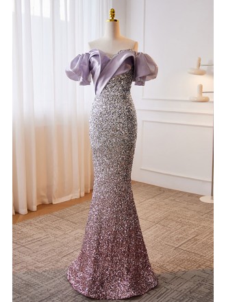 Elegant Ombre Sequined Mermaid Prom Dress Off Shoulder