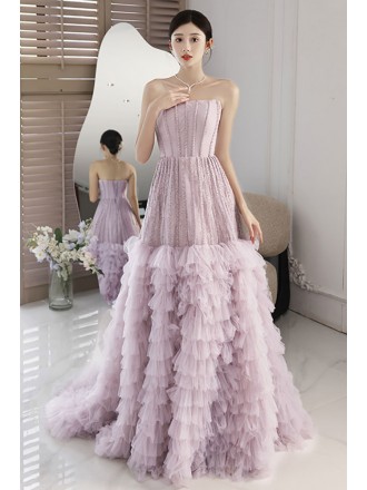 Special Purple Ruffled Long Prom Dress Strapless