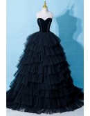 Black Tulle Ruffled Gothic Black Prom Dress