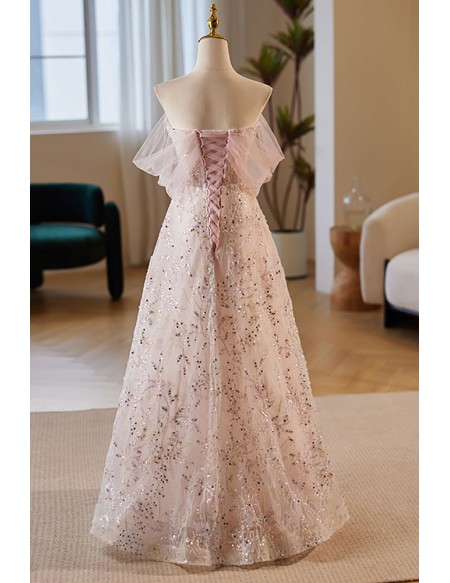 Sparkly Sequined Aline Long Prom Dress Off Shoulder