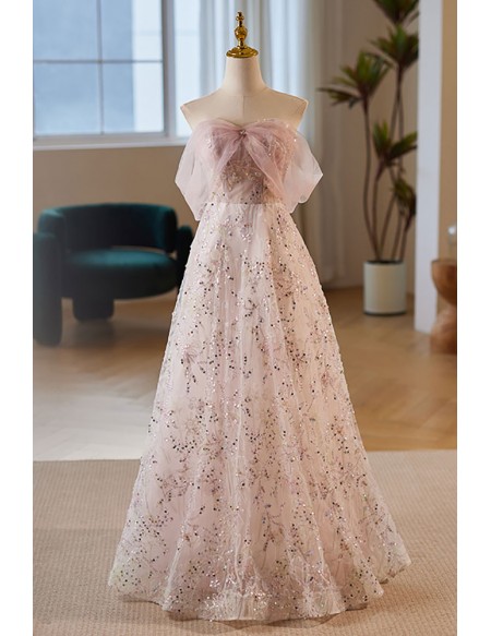 Sparkly Sequined Aline Long Prom Dress Off Shoulder