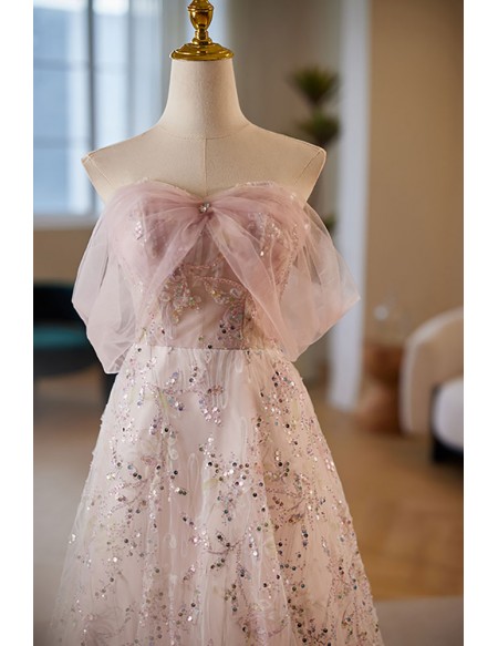 Sparkly Sequined Aline Long Prom Dress Off Shoulder