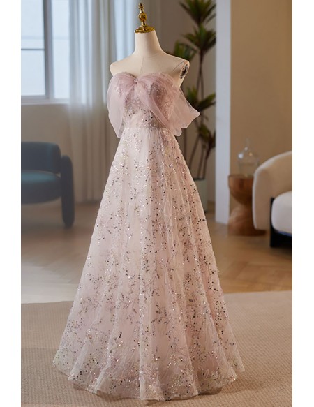 Sparkly Sequined Aline Long Prom Dress Off Shoulder