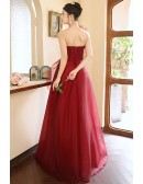 Elegant Burgundy Tulle Long Prom Dress For Special Occasions