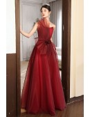 Elegant Burgundy Tulle Long Prom Dress For Special Occasions