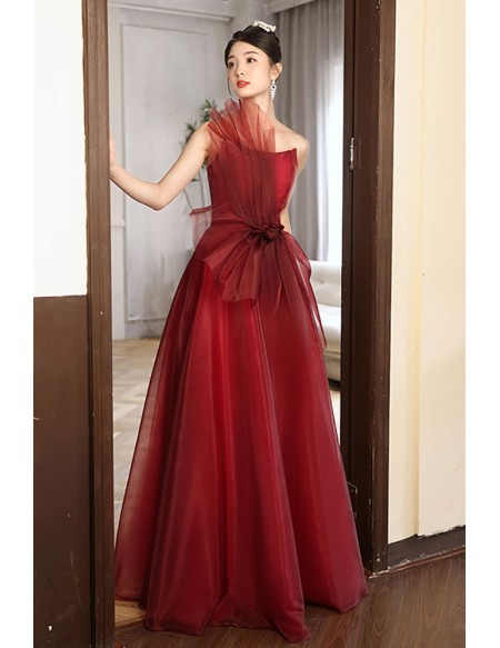 Elegant Burgundy Tulle Long Prom Dress For Special Occasions