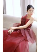 Elegant Burgundy Tulle Long Prom Dress For Special Occasions