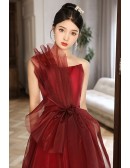 Elegant Burgundy Tulle Long Prom Dress For Special Occasions