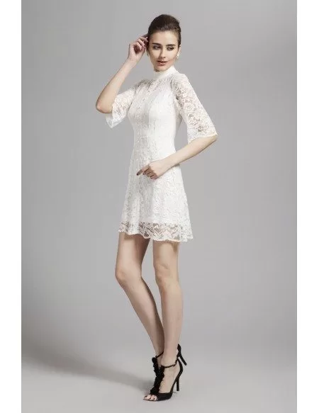 high neck lace cocktail dress