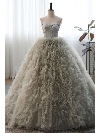 Stunning Grey Puffy Tulle Ballgown Prom Dress For Formal