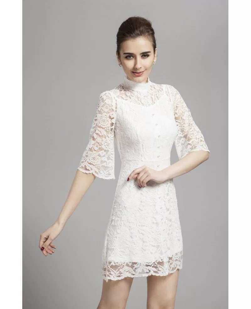 white lace high neck dress