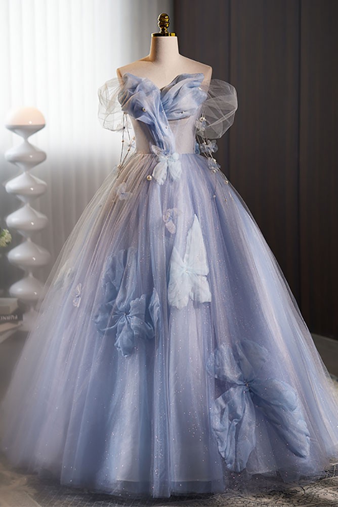 Fairytale Blue Ballgown Princess Prom Dress with Flowers #MX18130 ...