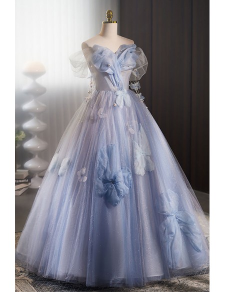 Fairytale Blue Ballgown Princess Prom Dress with Flowers #MX18130 ...