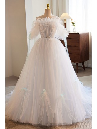 Beautiful White Tulle Ballgown Long Prom Dress Off Shoulder