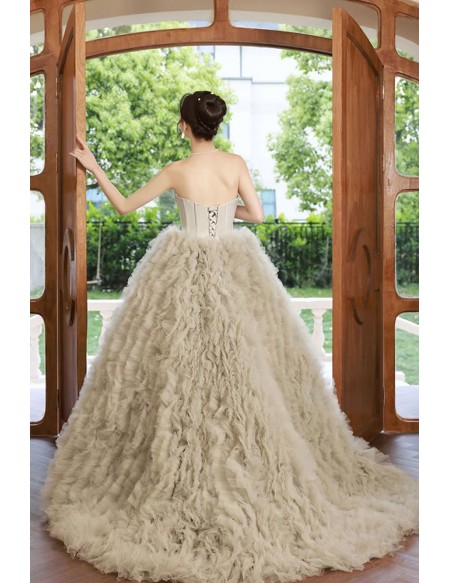 Dusty Ballgown Ruffled Formal Prom Dress Strapless