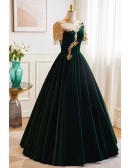 Noble Dark Green Ballgown Velvet Prom Dress with Gold Beadings