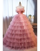 Cute Pink Puffy Ballgown Prom Dress Strapless