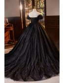 Gothic Black Formal Ballgown Long Prom Dress with Off Shoulder