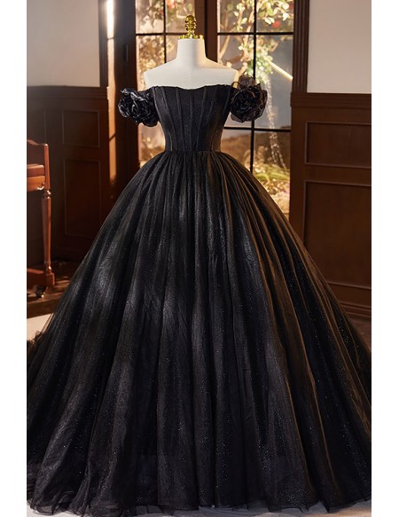 Gothic Black Formal Ballgown Long Prom Dress with Off Shoulder