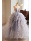 Unique Ruffled Puffy Tulle Ballgown Formal Prom Dress with Straps