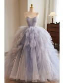 Unique Ruffled Puffy Tulle Ballgown Formal Prom Dress with Straps