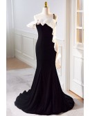 Long Black Mermaid One Shoulder Evening Prom Dress with Ruffles