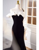 Long Black Mermaid One Shoulder Evening Prom Dress with Ruffles