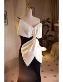 Black And White Mermaid Long Evening Dress with Big Bow Front