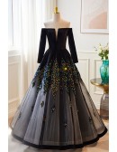 Unique Off Shoulder Long Sleeved Ballgown Prom Dress with Blings