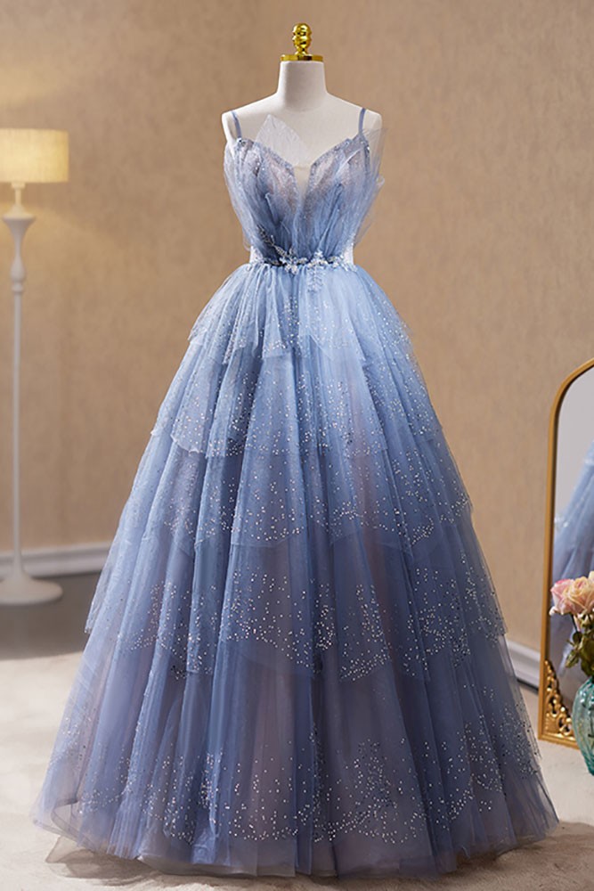 Dreamy Blue Sequined Tulle Ballgown Prom Dress with Bling #MX18101 ...