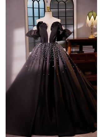 Dreamy Formal Long Black Ballgown Prom Dress with Beadings