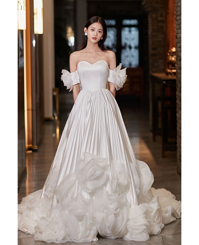 Gorgeous Satin with Ruffled Flowers Wedding Dress with Train #MX18122 ...