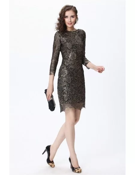 Luxe Black with Gold Lace 3/4 Sleeve Cocktail Dress #DK189 $96 ...