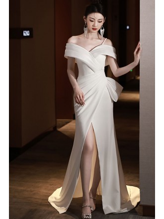 Elegant Off Shoulder White Formal Dress with Split