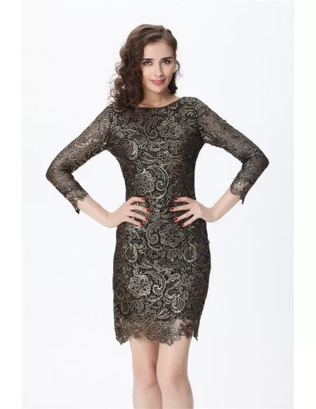 Luxe Black with Gold Lace 3/4 Sleeve Cocktail Dress #DK189 $96 ...