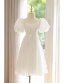 Simple Bubble Sleeved Knee Length Casual Short Wedding Dress