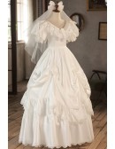 Retro Princess Ballgown Satin Ruffled Wedding Dress with Bubble Sleeves